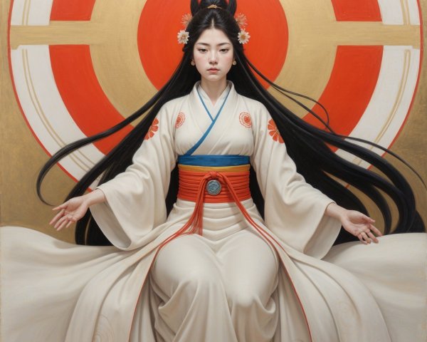 Serene Woman in Traditional Kimono with Floral Patterns