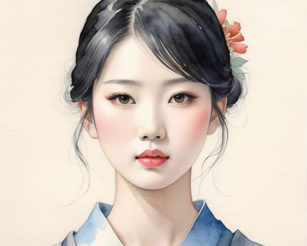 Serene Portrait of a Young Woman with Floral Accent