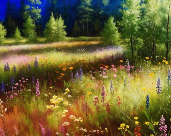 Vibrant meadow with colorful wildflowers and greenery