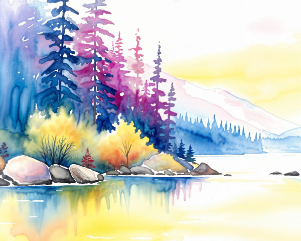 Tranquil Lake Landscape with Colorful Trees and Mountains