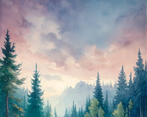 Tranquil Forest Landscape with Evergreen Trees