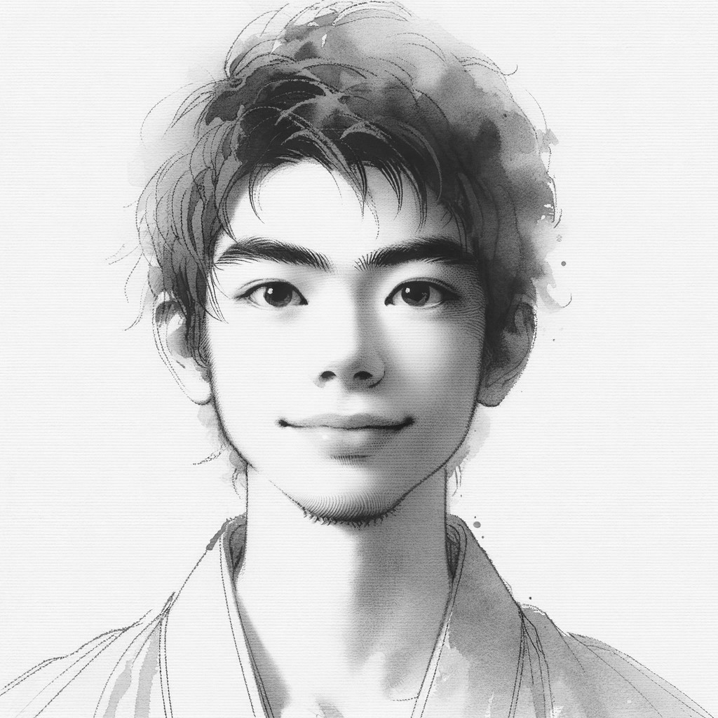 Young Man with Gentle Expression in Watercolor Style