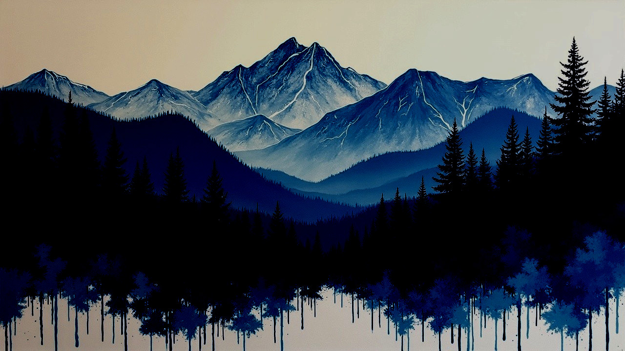 Tranquil Mountain Landscape at Dusk with Evergreen Trees