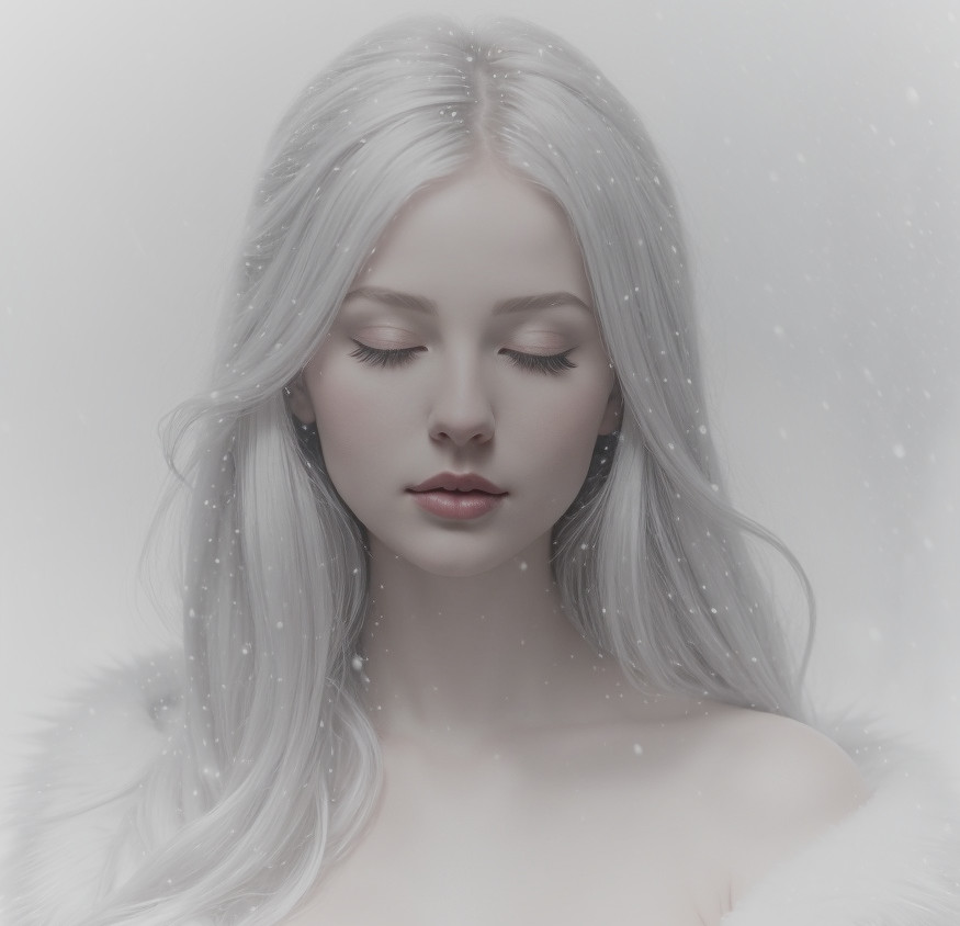 Serene portrait of a woman in a winter setting