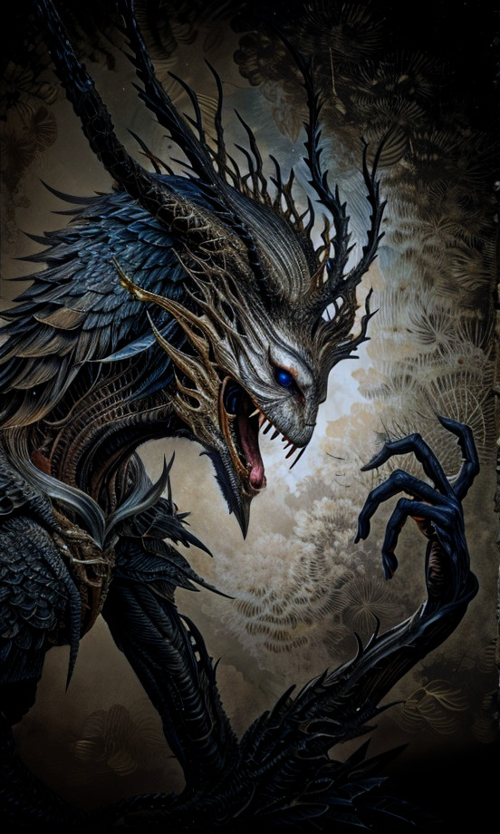 Fantastical Creature with Dark Scales and Claws