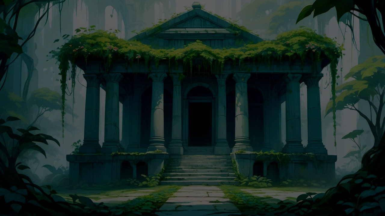Ancient Temple Surrounded by Lush Jungle Foliage