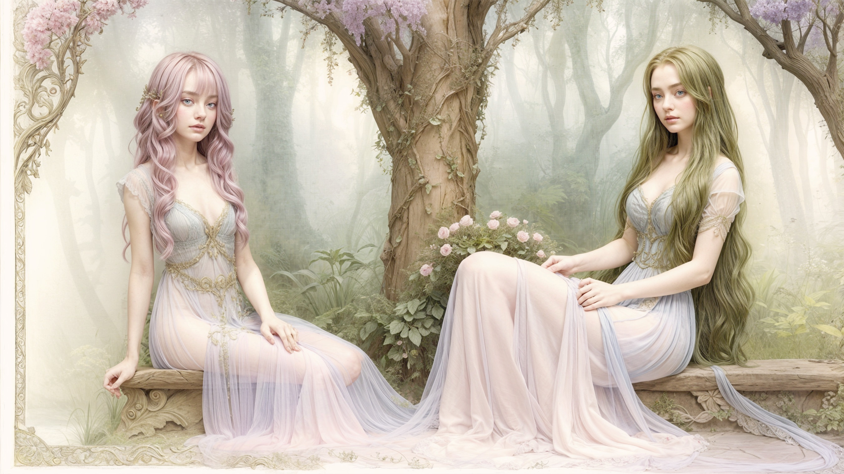 Ethereal Figures in a Mystical Forest Setting