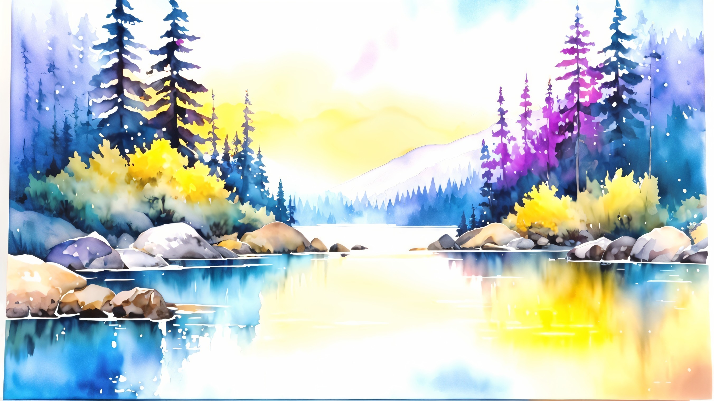 Tranquil Lake Surrounded by Lush Greenery and Mountains