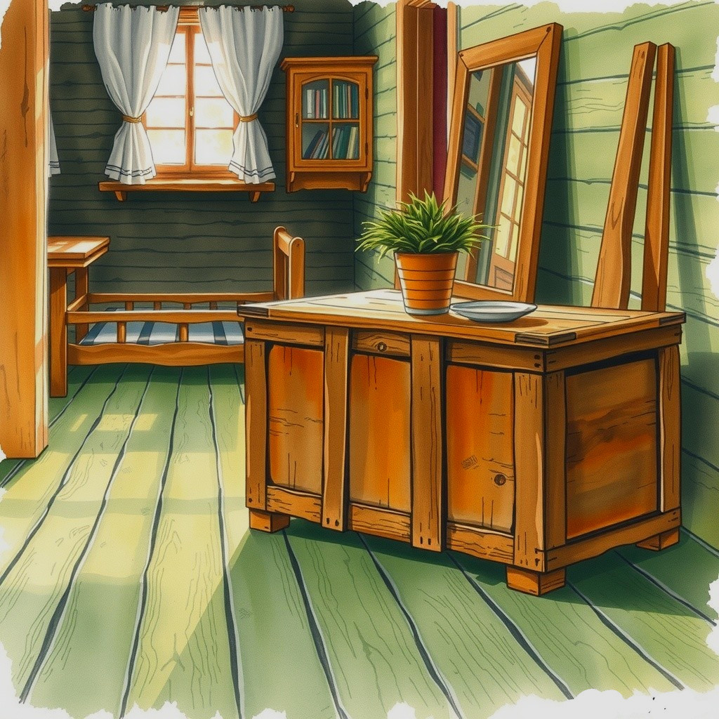 Cozy Rustic Interior with Wooden Elements and Sunlight