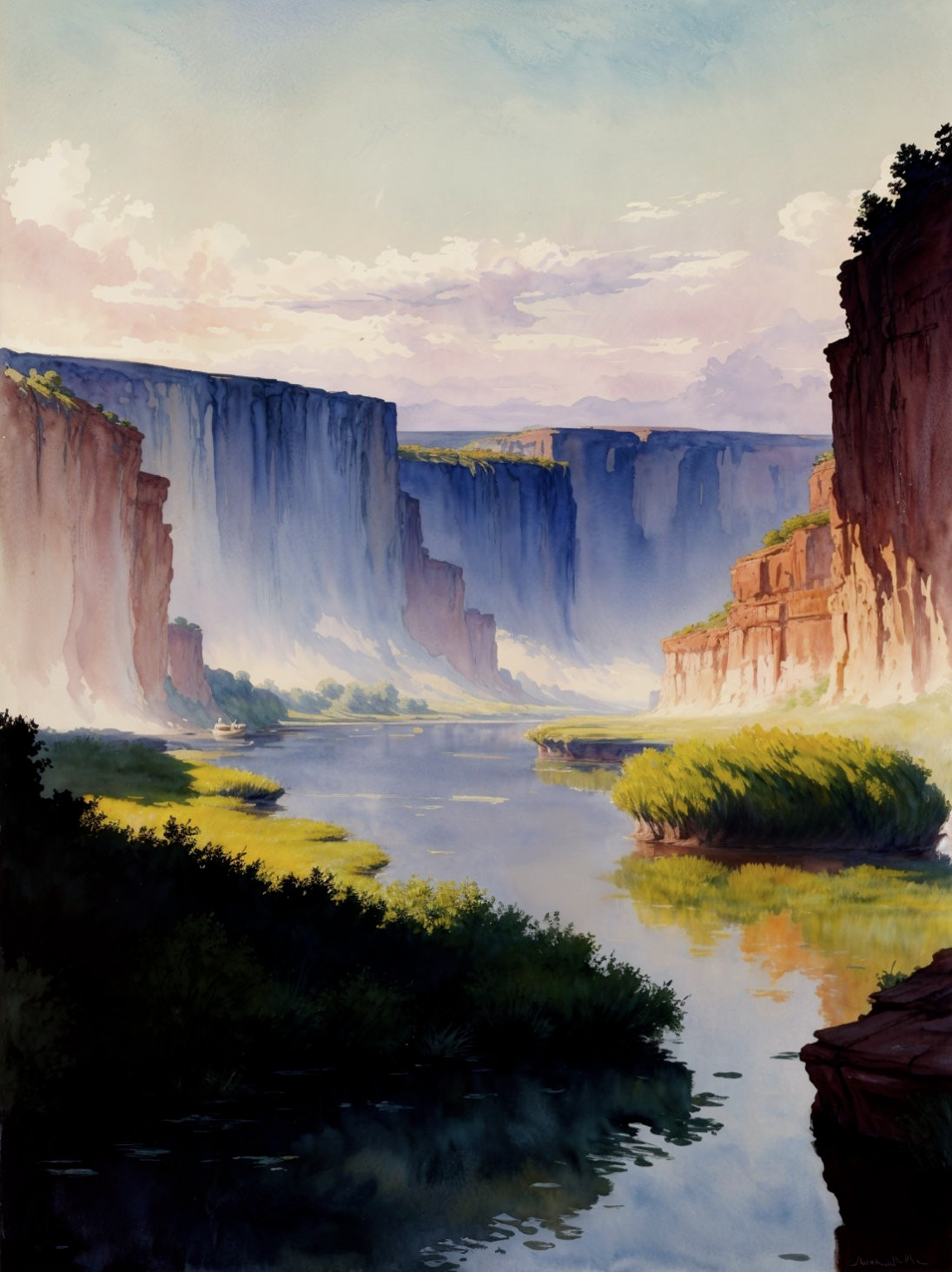 Serene Landscape with Cliffs and Tranquil River