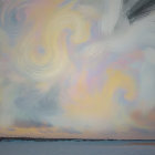 Panoramic Oil Painting of Stormy Sunset Over Water
