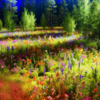 Vibrant Landscape with Colorful Wildflowers and Water Body