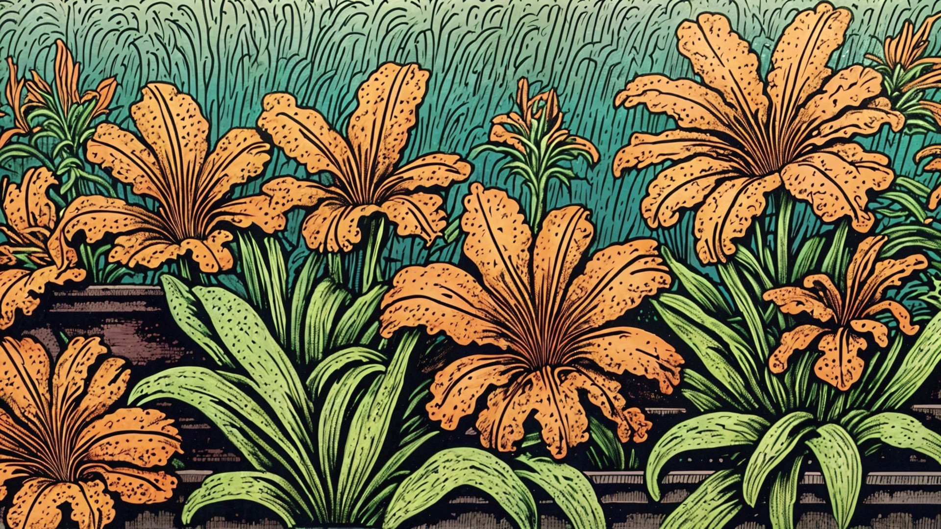Vibrant Illustration of Blooming Orange Lilies