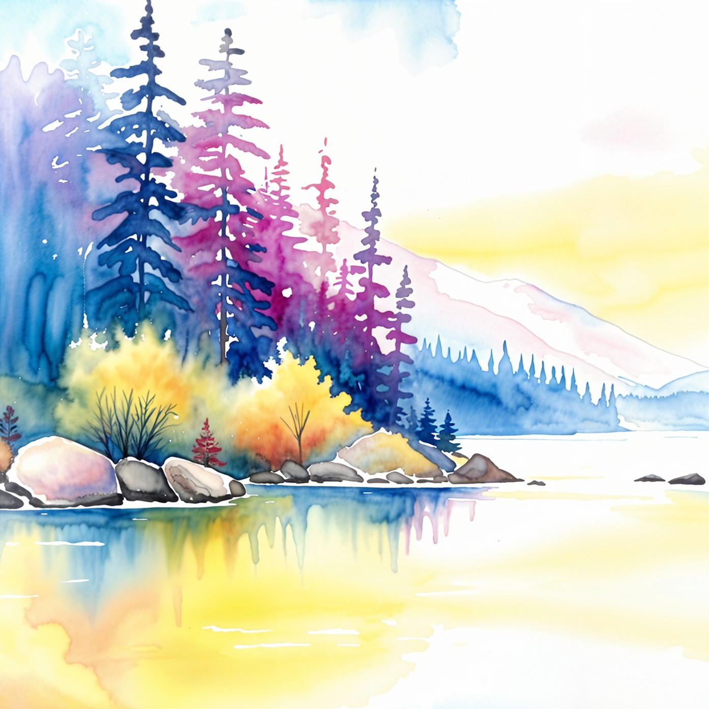 Tranquil Lake Landscape with Colorful Trees and Mountains