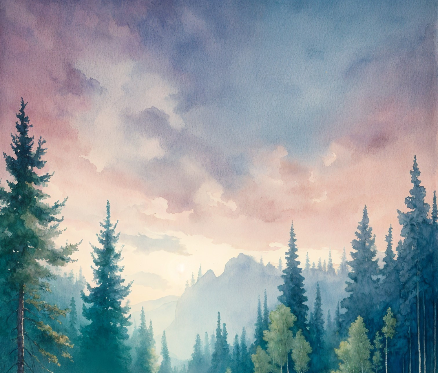 Tranquil Forest Landscape with Evergreen Trees