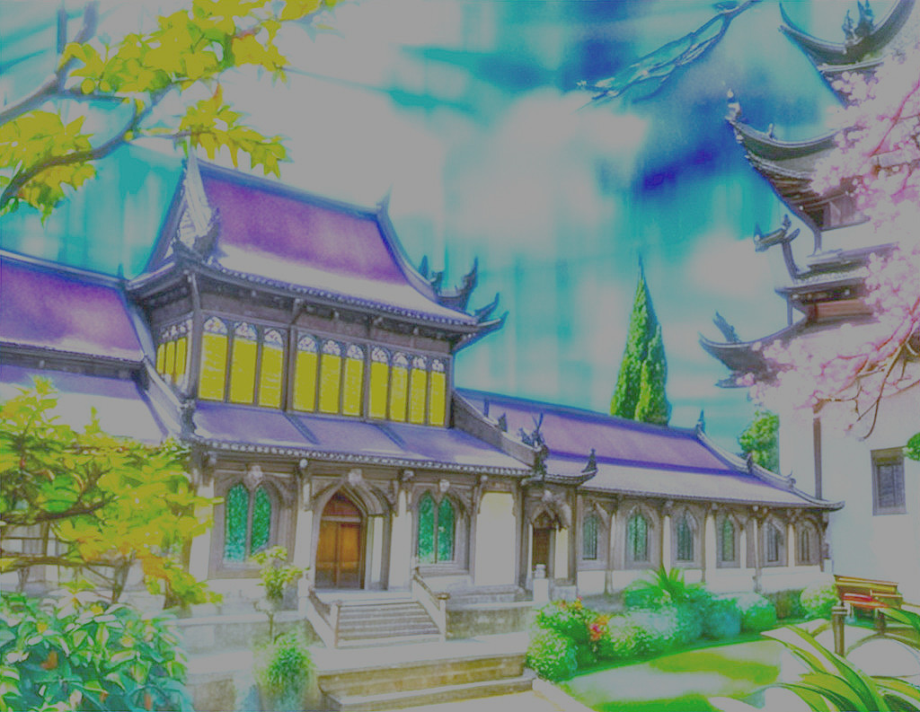 Elegant temple complex with vibrant architecture and nature