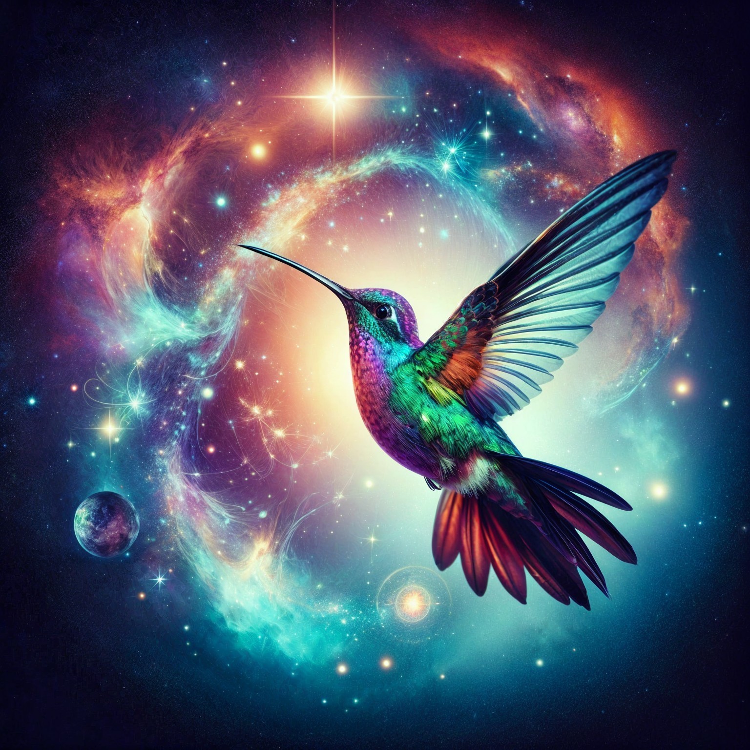 Hummingbird in a Cosmic Landscape with Galaxies