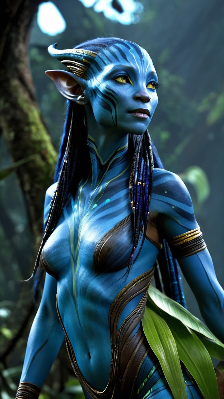 Blue-Skinned Figure in a Lush Jungle Setting