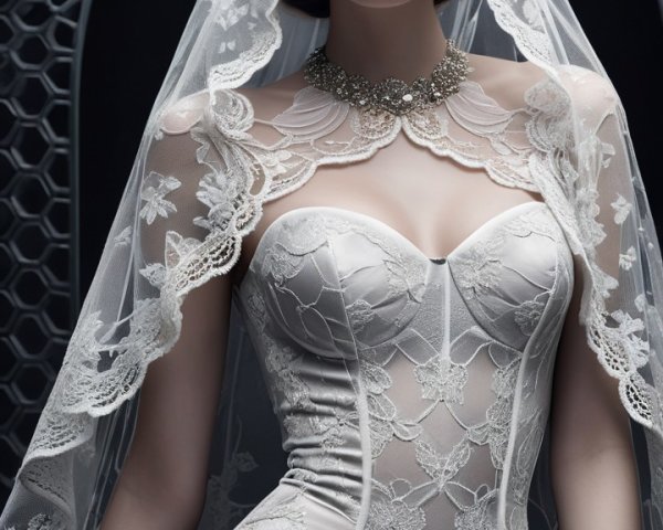 Bridal Portrait of Model in Lace-Trimmed Gown