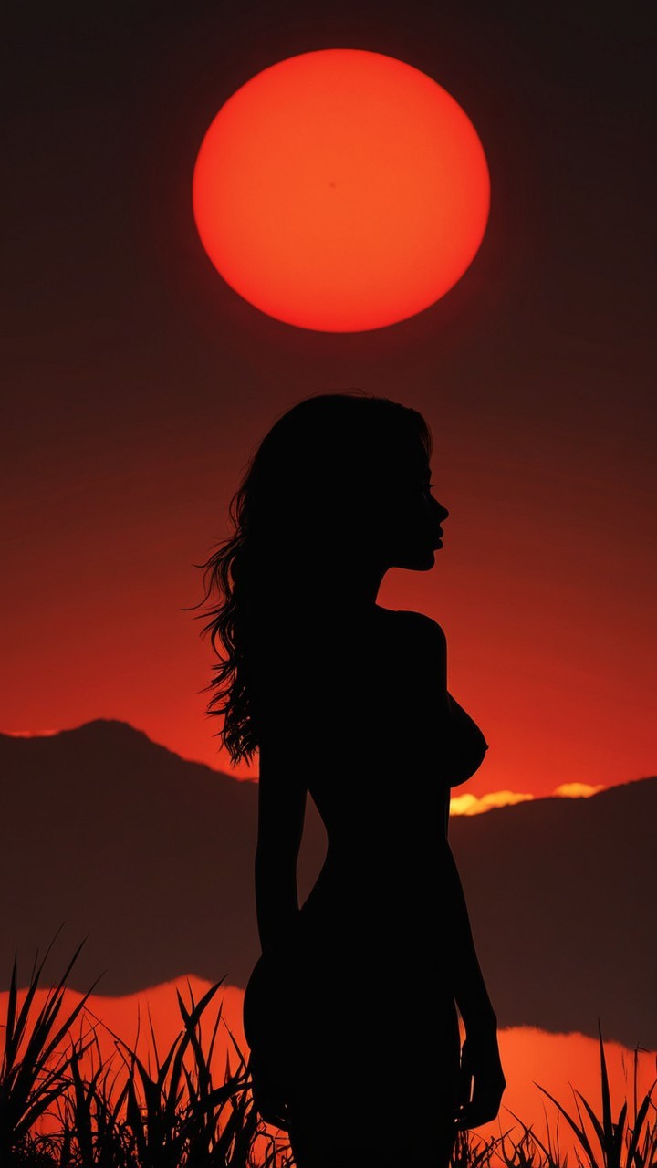Silhouette of a Woman Against a Vibrant Sunset