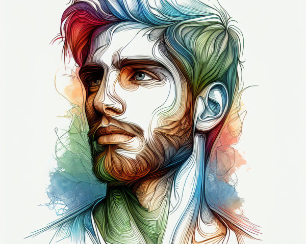 Artistic Portrait of a Man with Abstract Watercolor Background