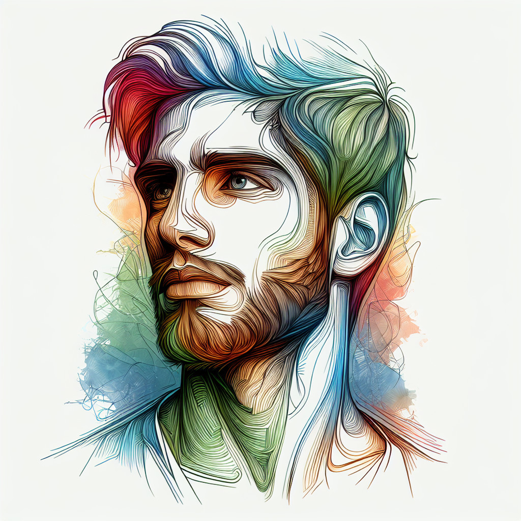 Artistic Portrait of a Man with Abstract Watercolor Background