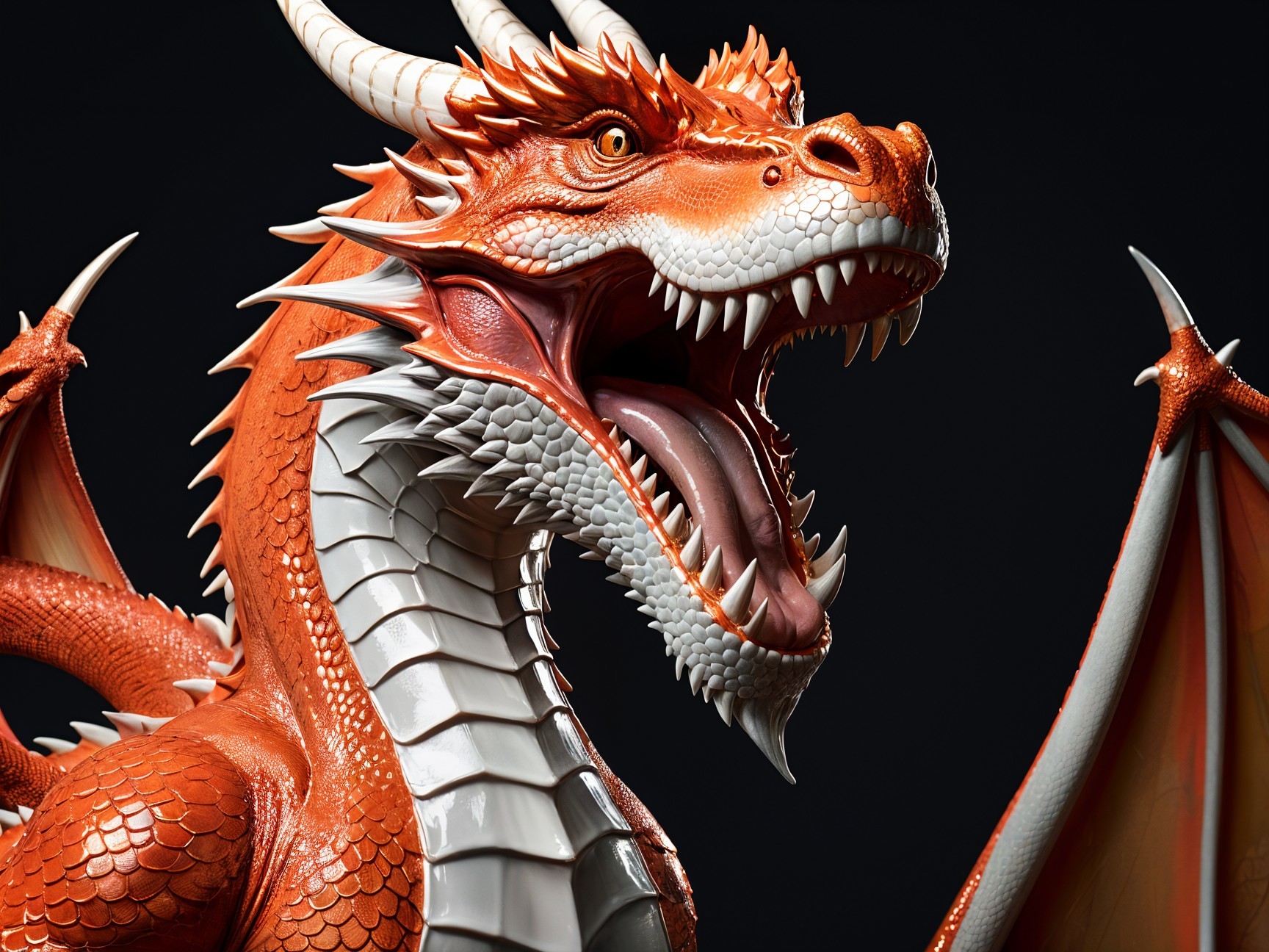 Realistic Orange Dragon Sculpture with Intricate Details