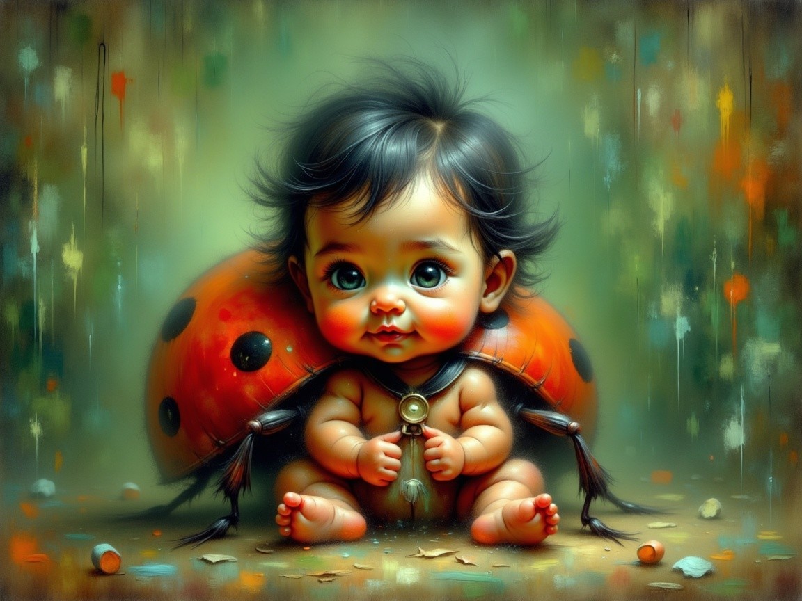 Charming Baby on Vibrant Ladybug with Abstract Background