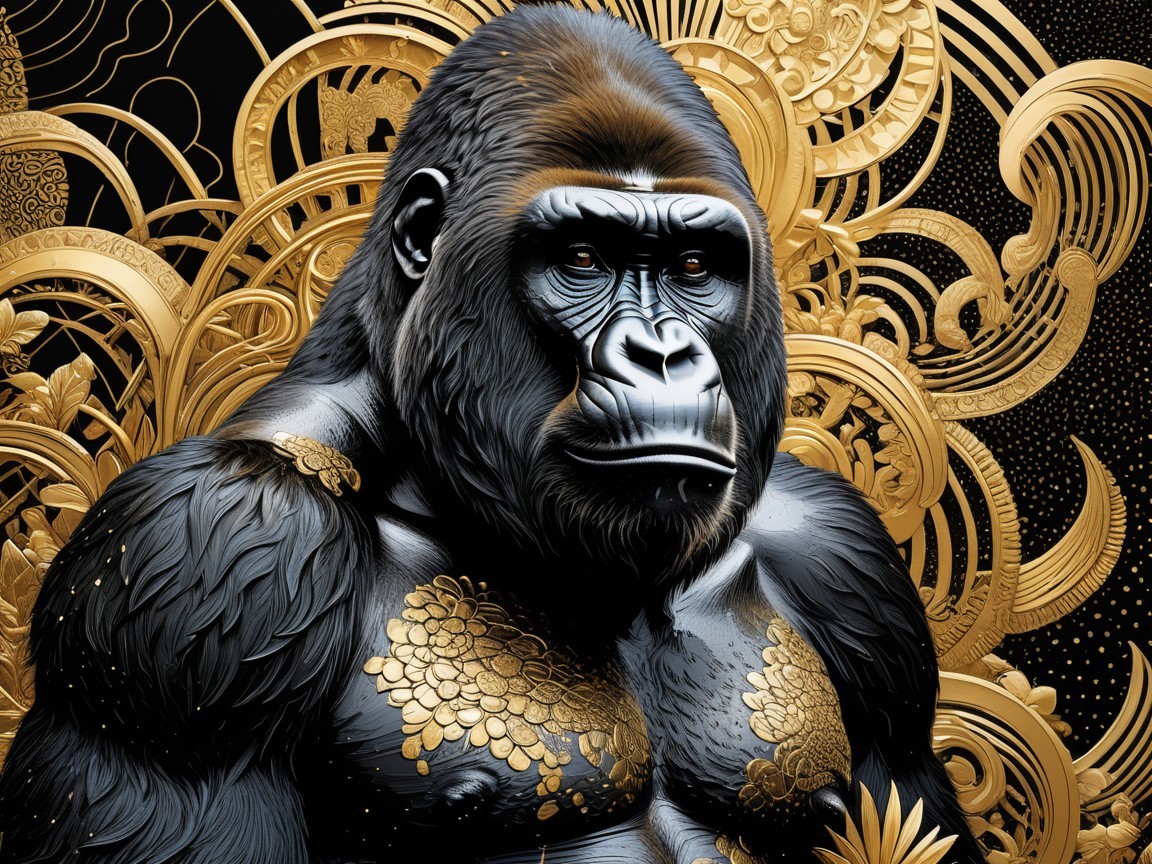 Detailed Representation of a Gorilla with Golden Patterns