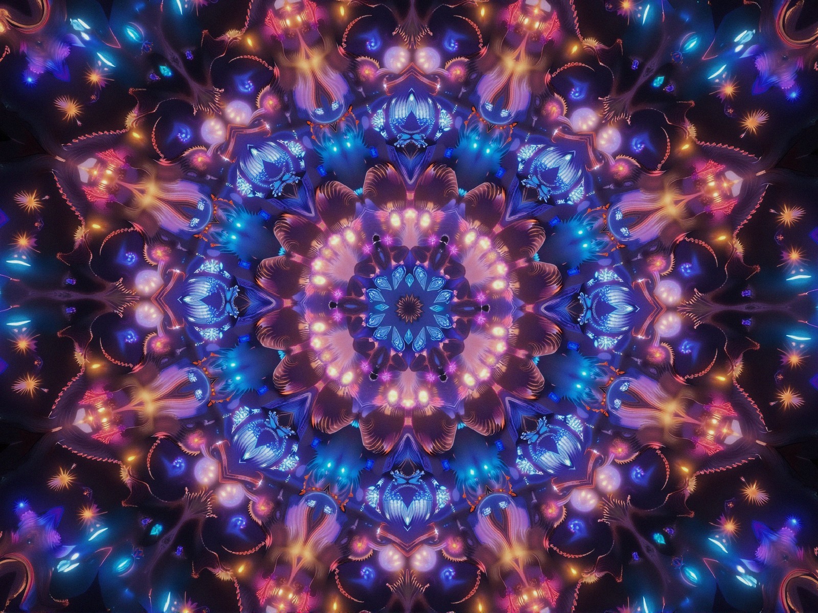 Vibrant Symmetrical Kaleidoscopic Design with Colors