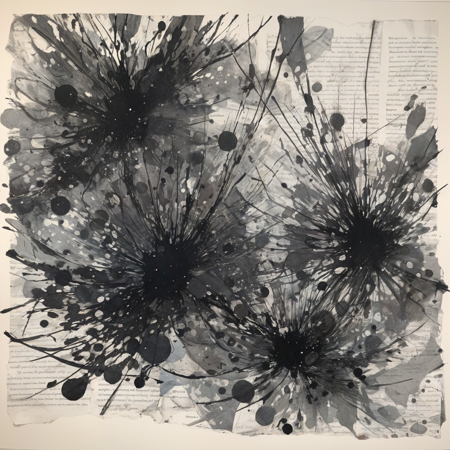 Abstract Artwork with Black and Gray Ink Splashes