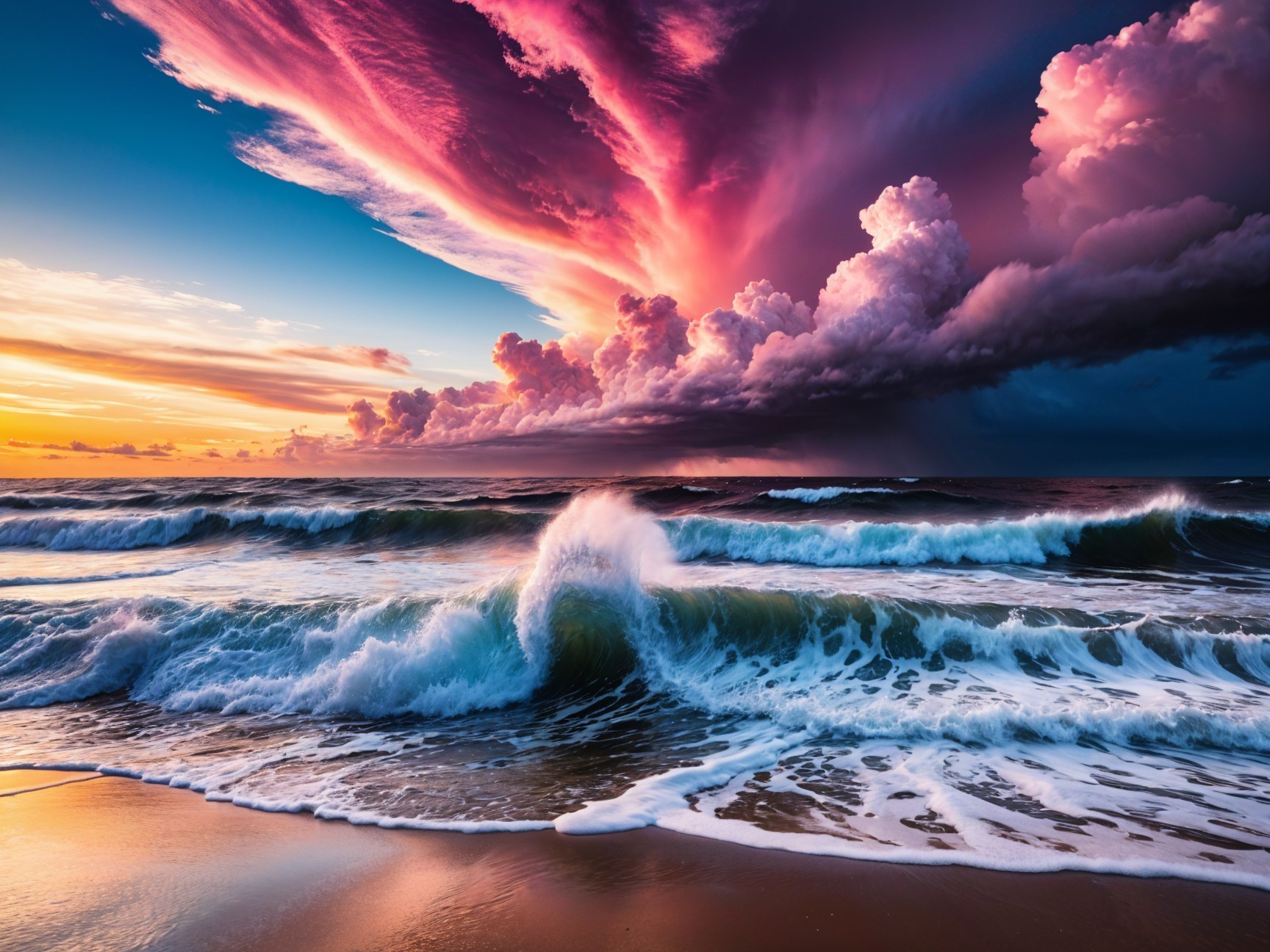 Dramatic Sunset Seascape with Vibrant Cloud Colors