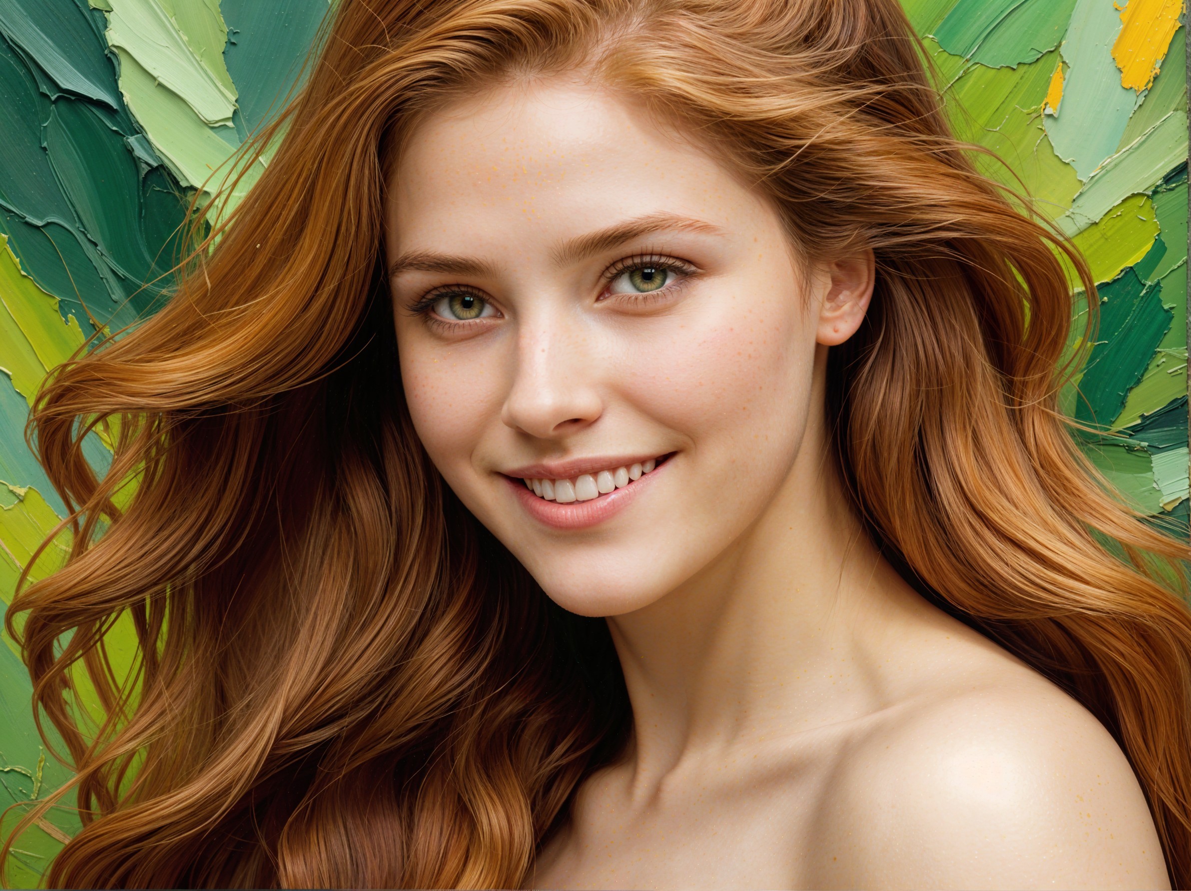 Portrait of a Young Woman with Red Hair and Green Eyes