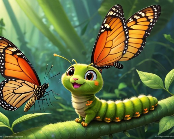 Caterpillar Observes Monarch Butterflies in Jungle