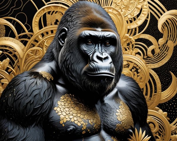 Detailed Representation of a Gorilla with Golden Patterns