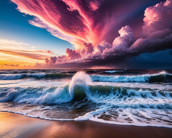 Dramatic Sunset Seascape with Vibrant Cloud Colors
