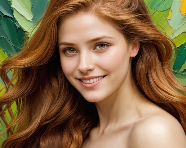 Portrait of a Young Woman with Red Hair and Green Eyes