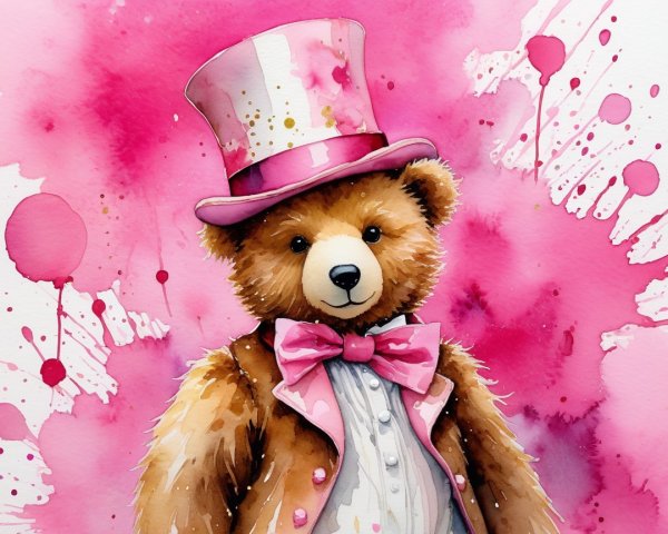 Charming Teddy Bear in Pink Hat and Bowtie Art