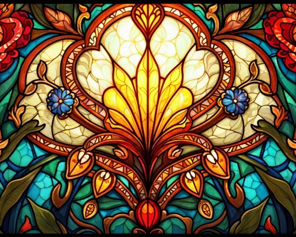 Vibrant Stained Glass Floral Design with Colorful Motifs