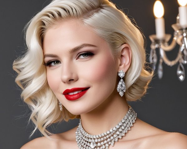 Glamorous Woman with Platinum Blonde Hair and Jewelry