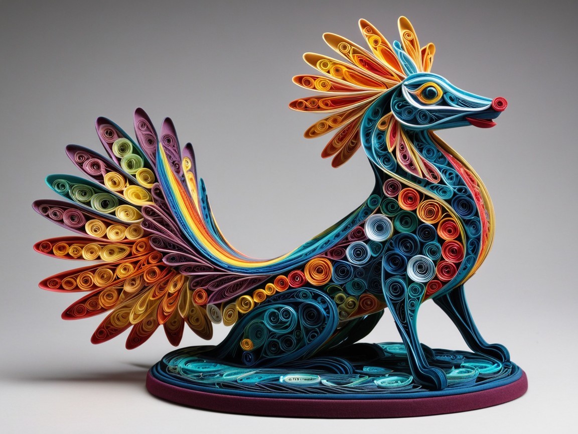 Colorful Quilled Sculpture of a Fantastical Creature