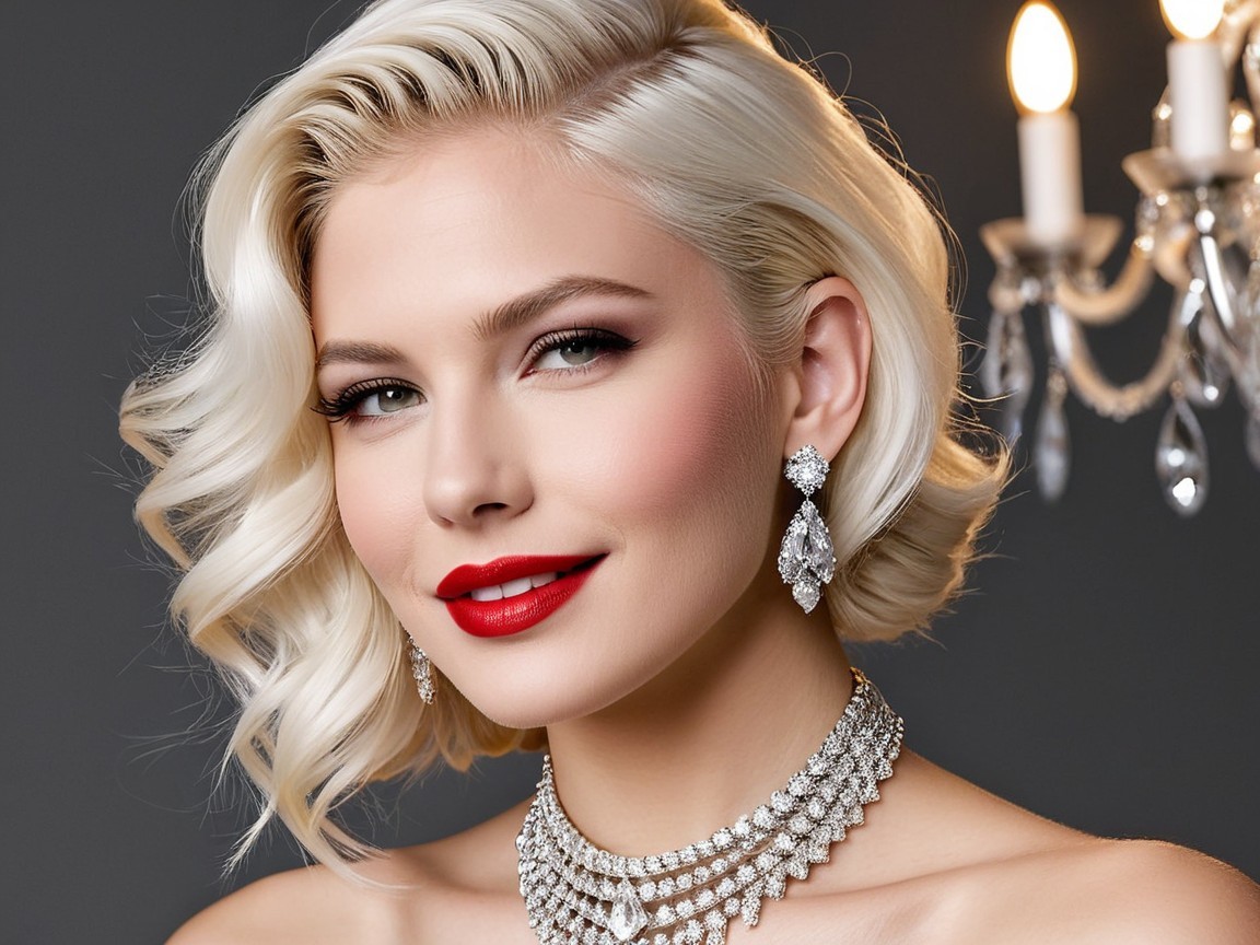 Glamorous Woman with Platinum Blonde Hair and Jewelry