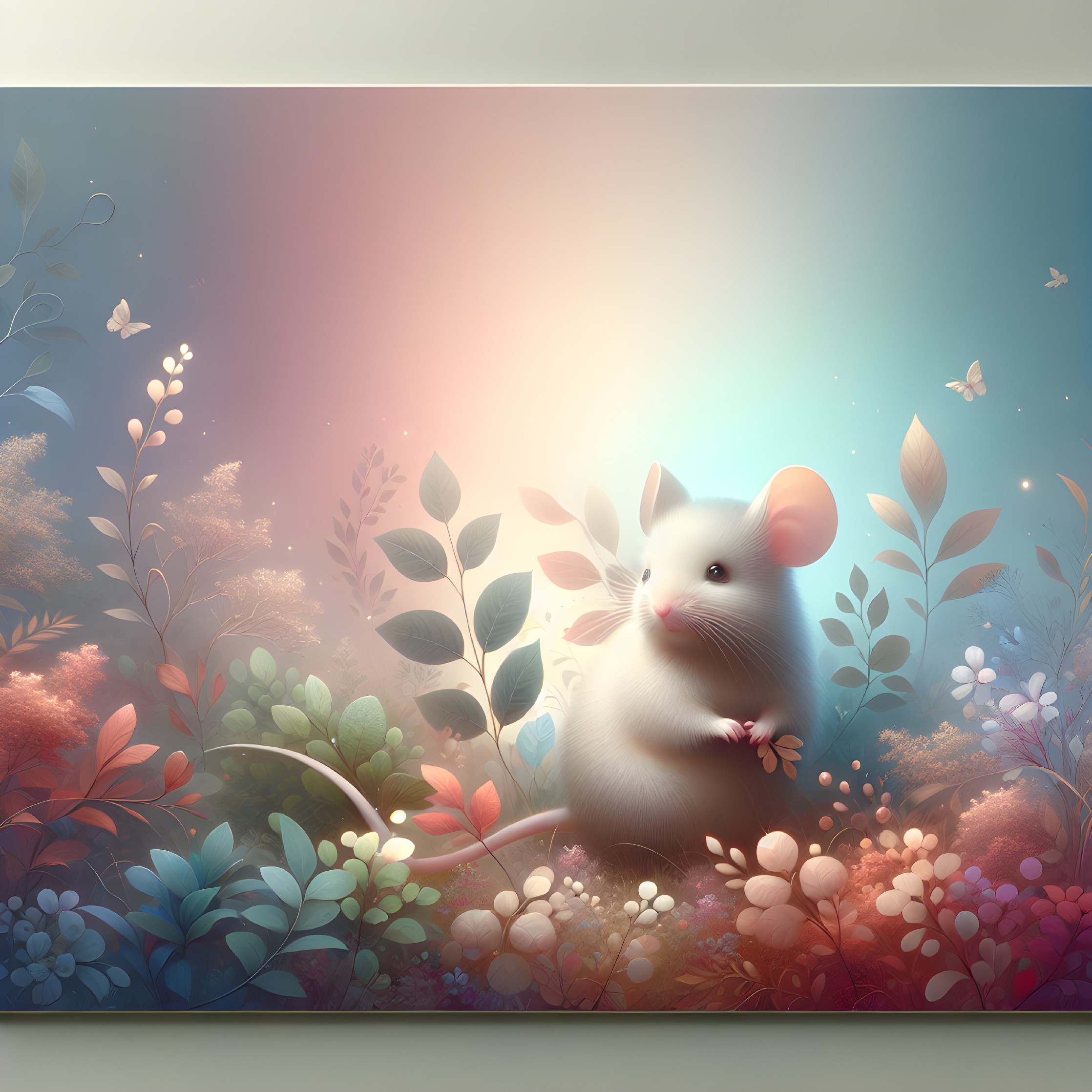 Pastel Illustration of a Mouse in Vibrant Foliage