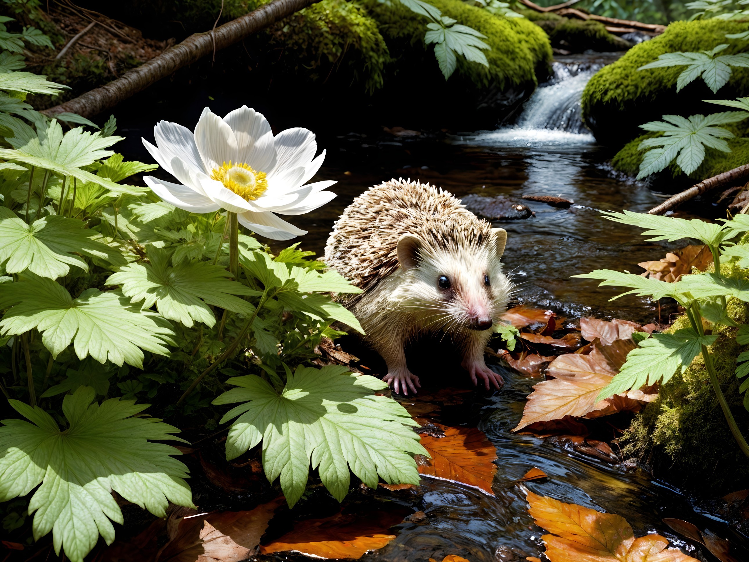 Hedgehog by Stream in Lush Natural Habitat