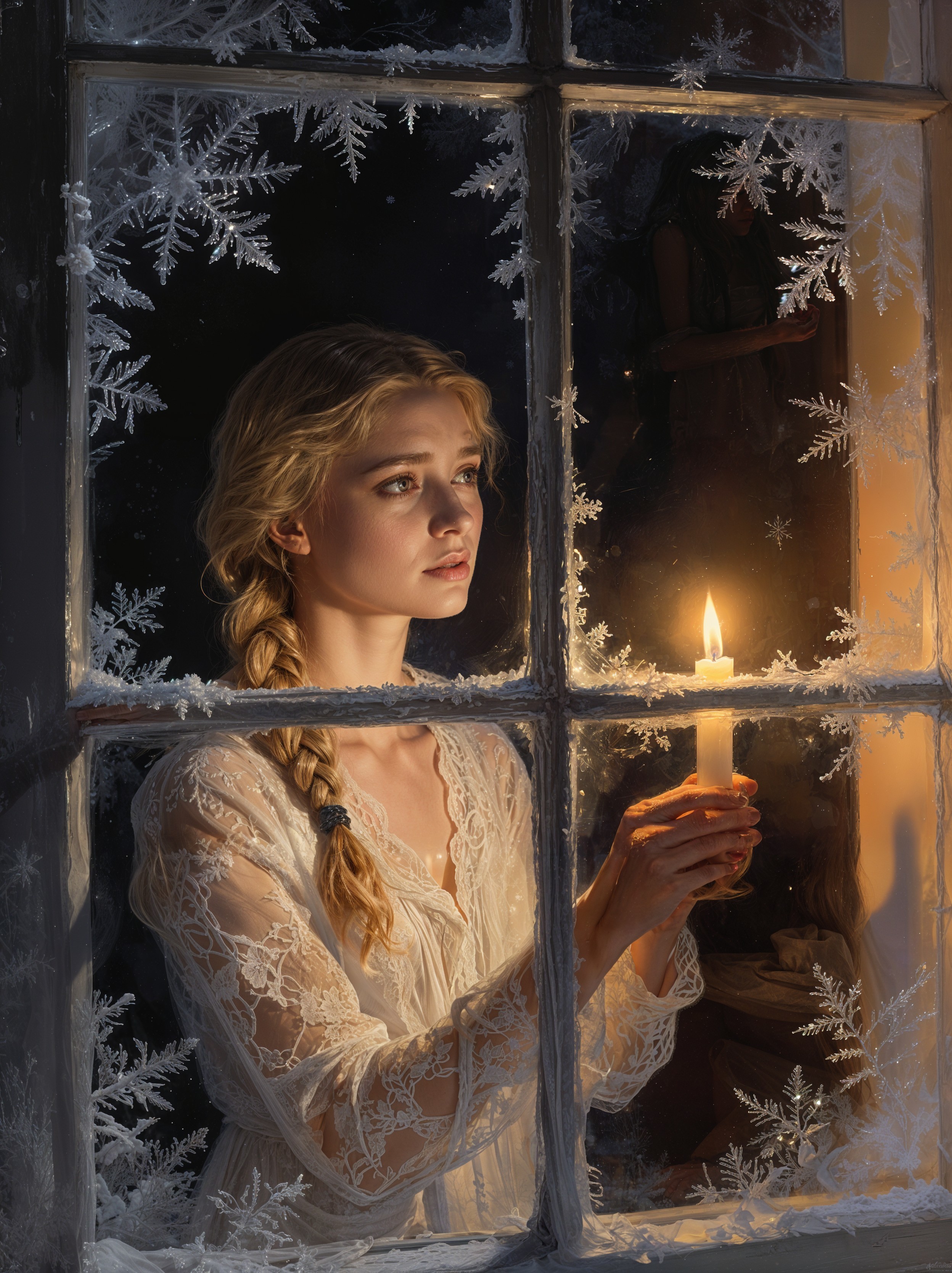 Ethereal Portrait of a Woman by Frosted Window