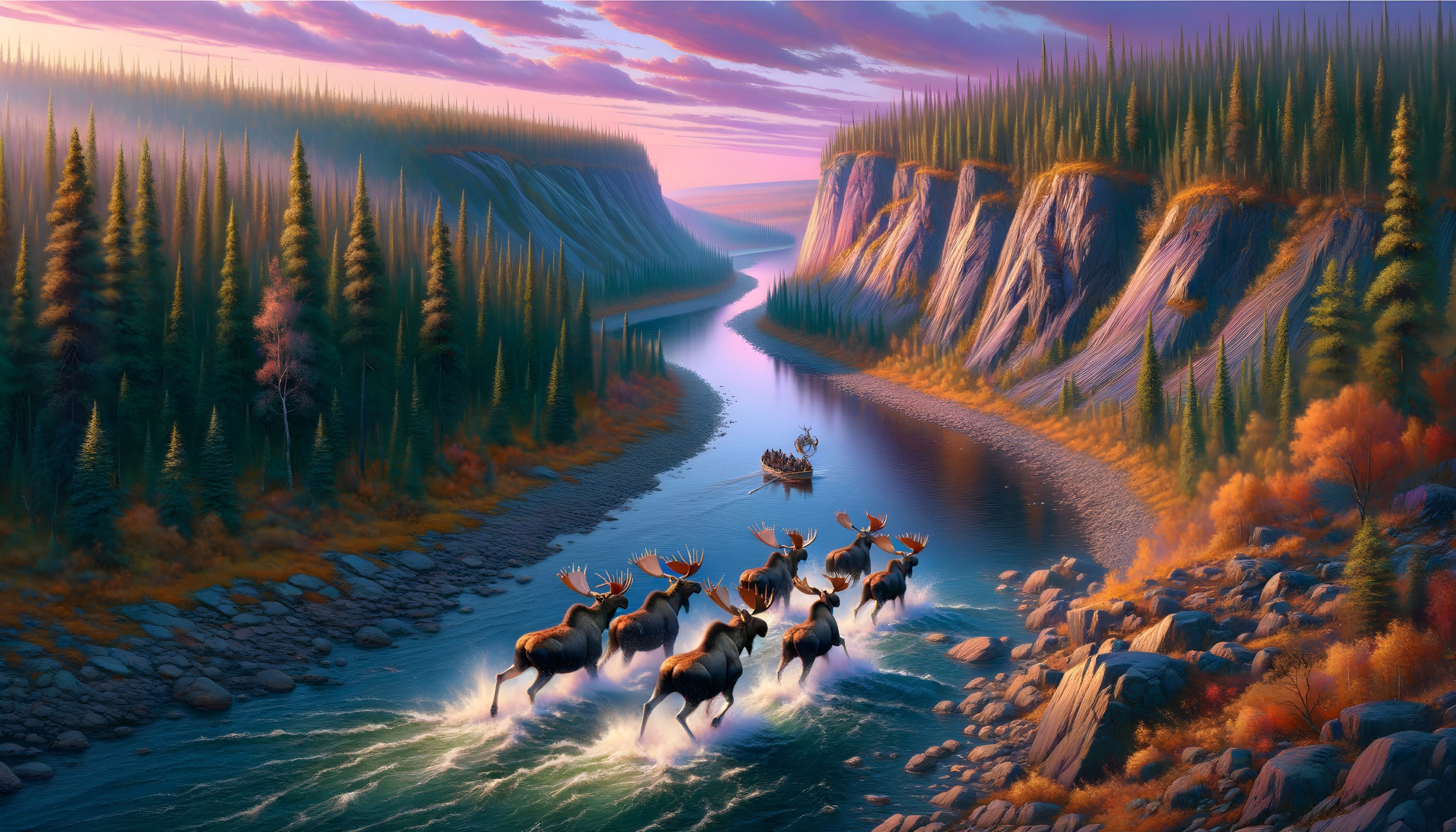 Serene River in Picturesque Sunset Landscape