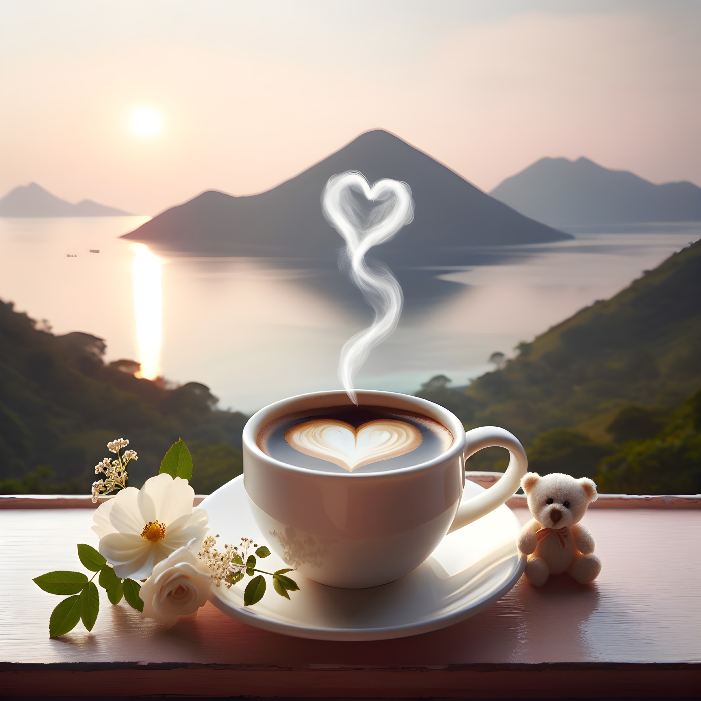 Serene Morning Scene with Coffee and Tranquil Landscape