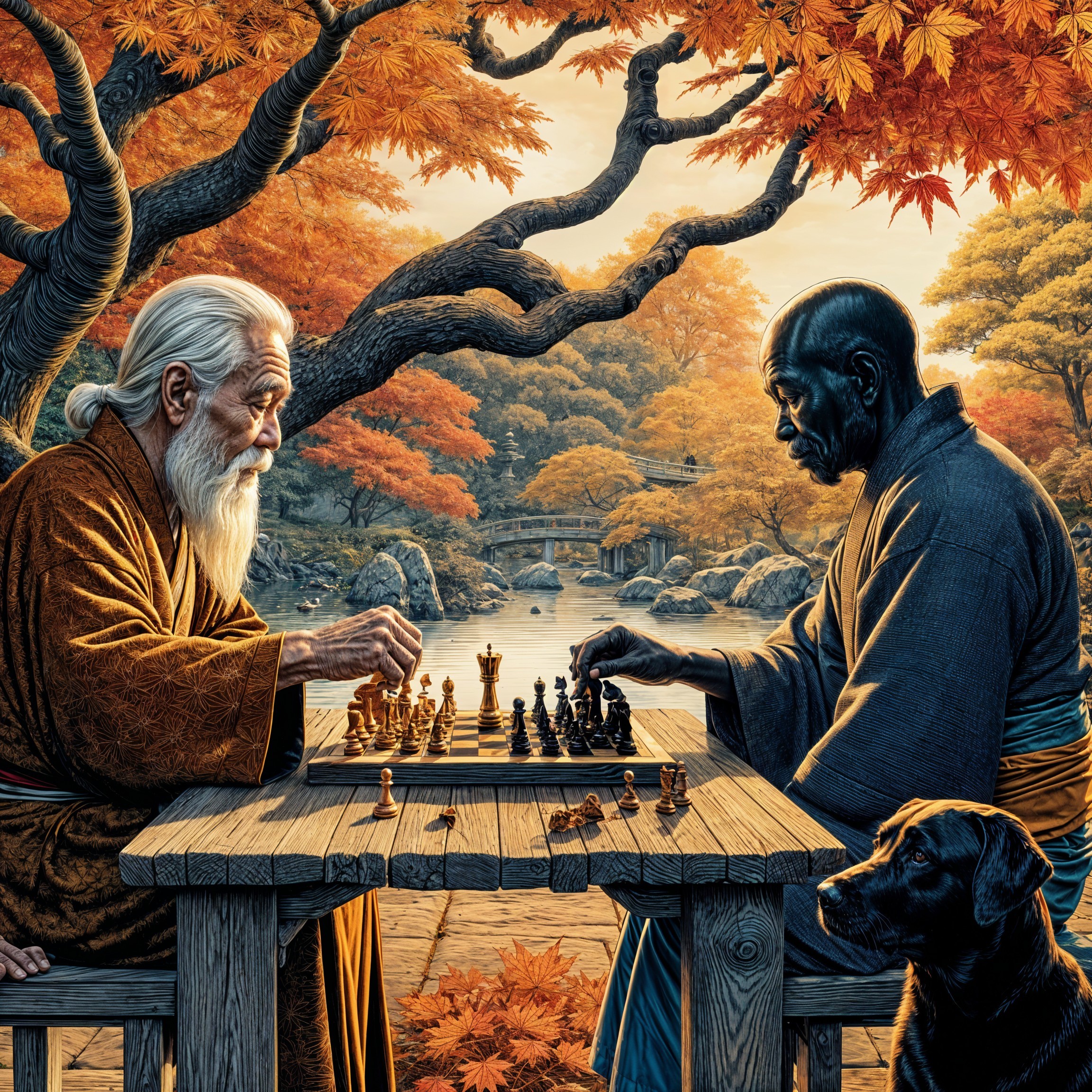 Autumn Chess Game Between Two Wise Men in Nature