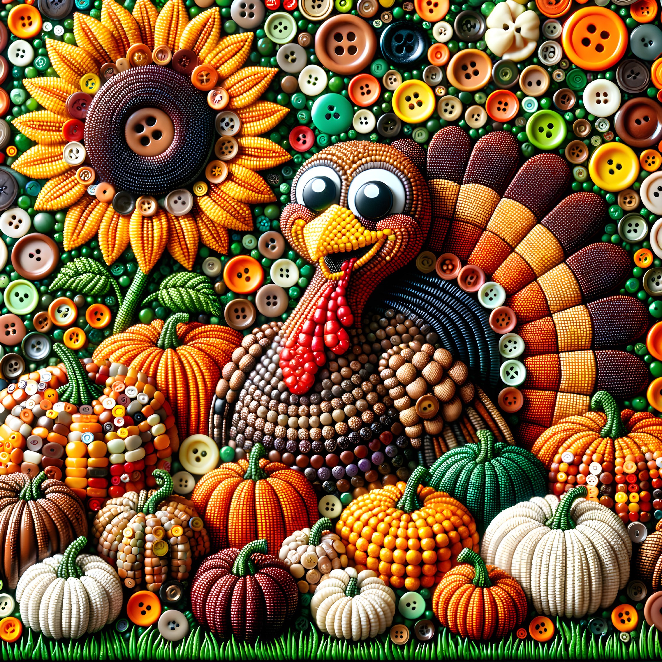 Vibrant Artwork of a Whimsical Turkey in Autumn Scene