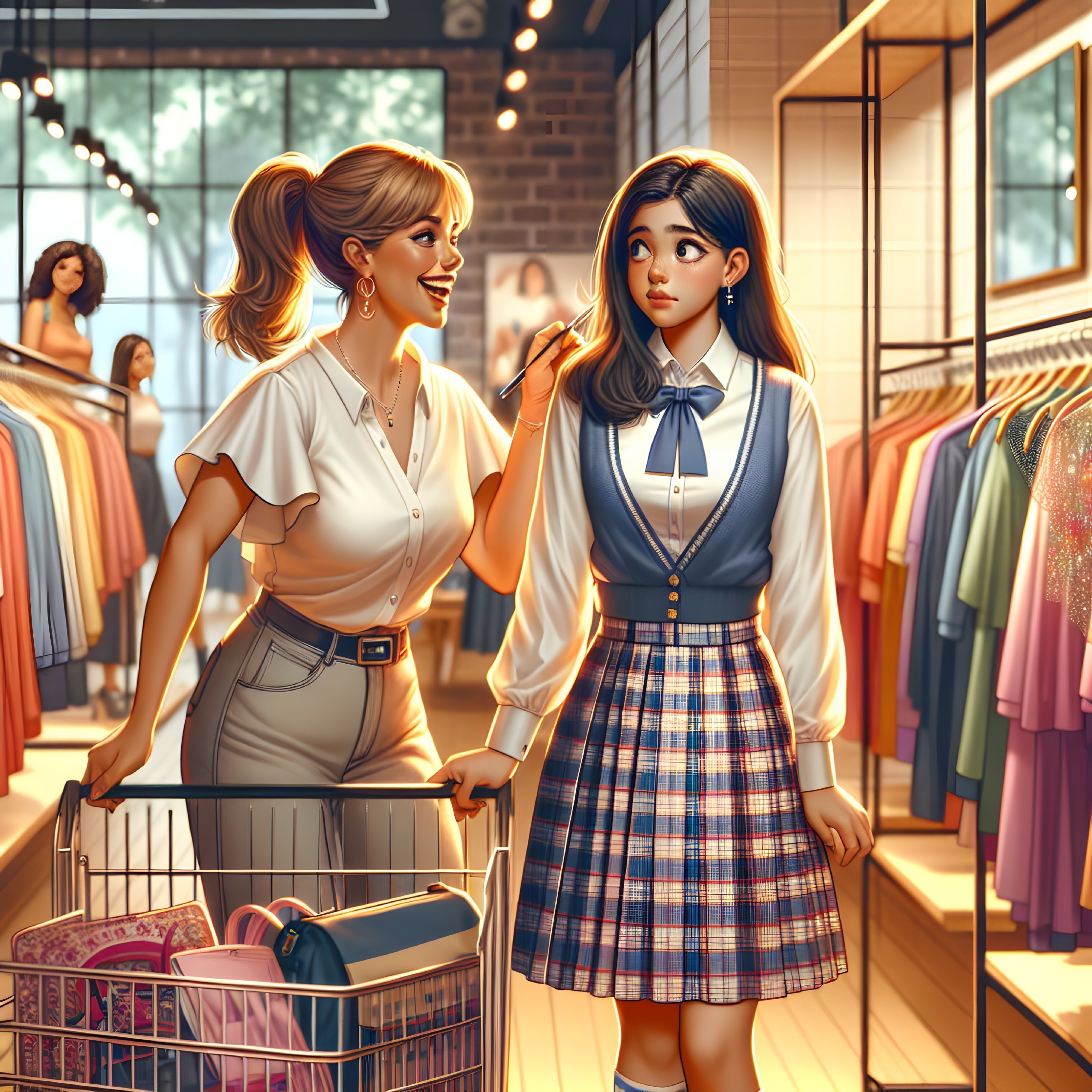 Women Conversing in a Colorful Clothing Store